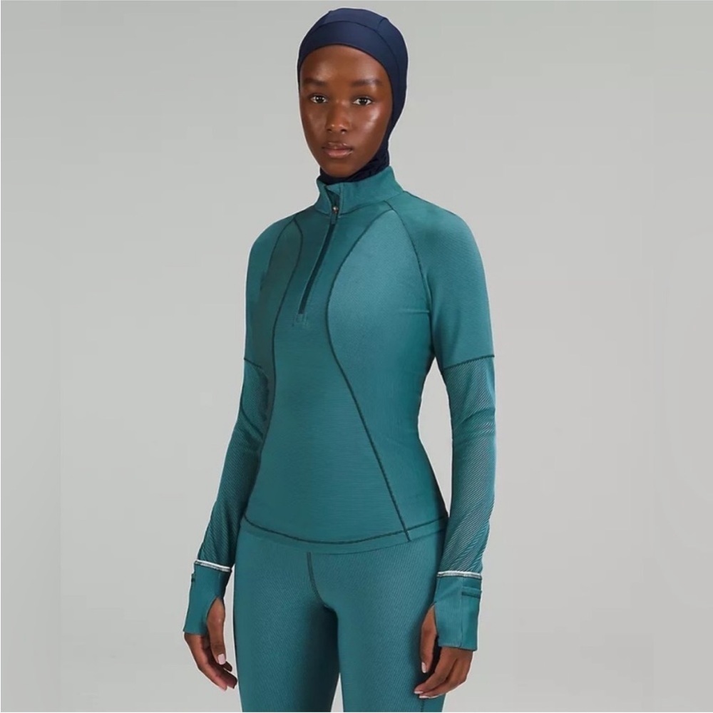 Lululemon Ribbed Running Half Zip size 10 Green Jasper Blue Chill Two-Tone Teal